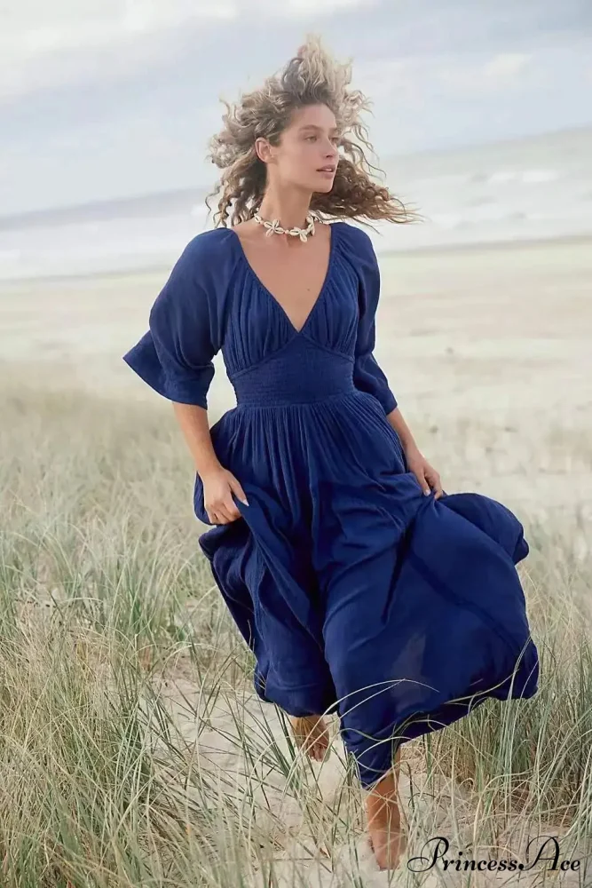 Large Backless Profound V Cotton Boho Dress - Image 5