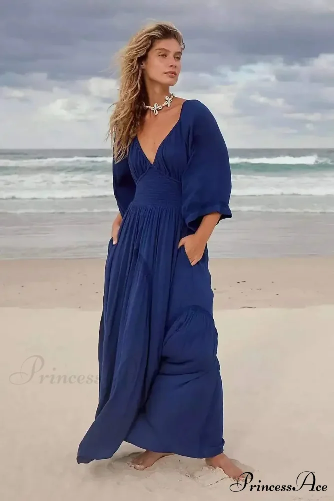 Large Backless Profound V Cotton Boho Dress - Image 6