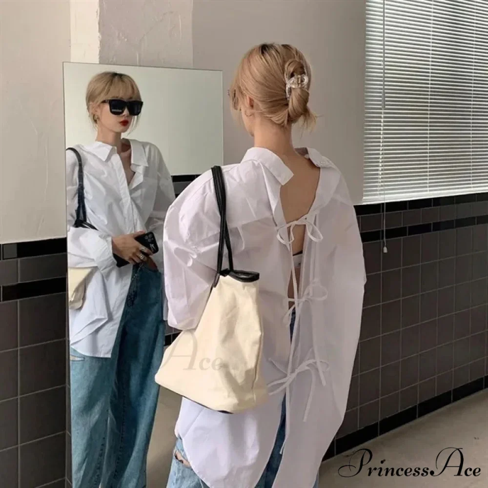 Large Bandage Long Sleeve Urban White Blouse - Image 2