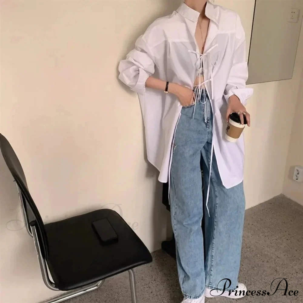 Large Bandage Long Sleeve Urban White Blouse - Image 3