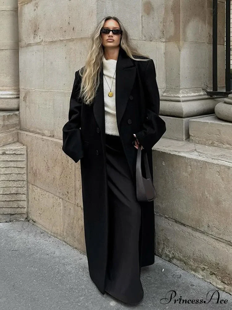 Large Black Woolen Mix Coat - Image 2