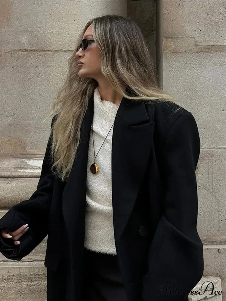 Large Black Woolen Mix Coat - Image 3