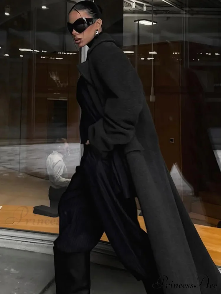 Large Black Woolen Mix Coat - Image 4