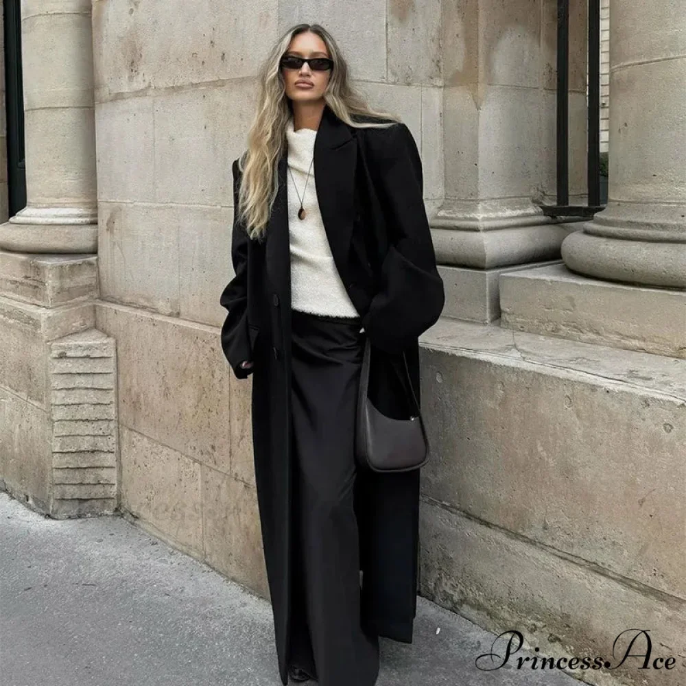 Large Black Woolen Mix Coat - Image 7