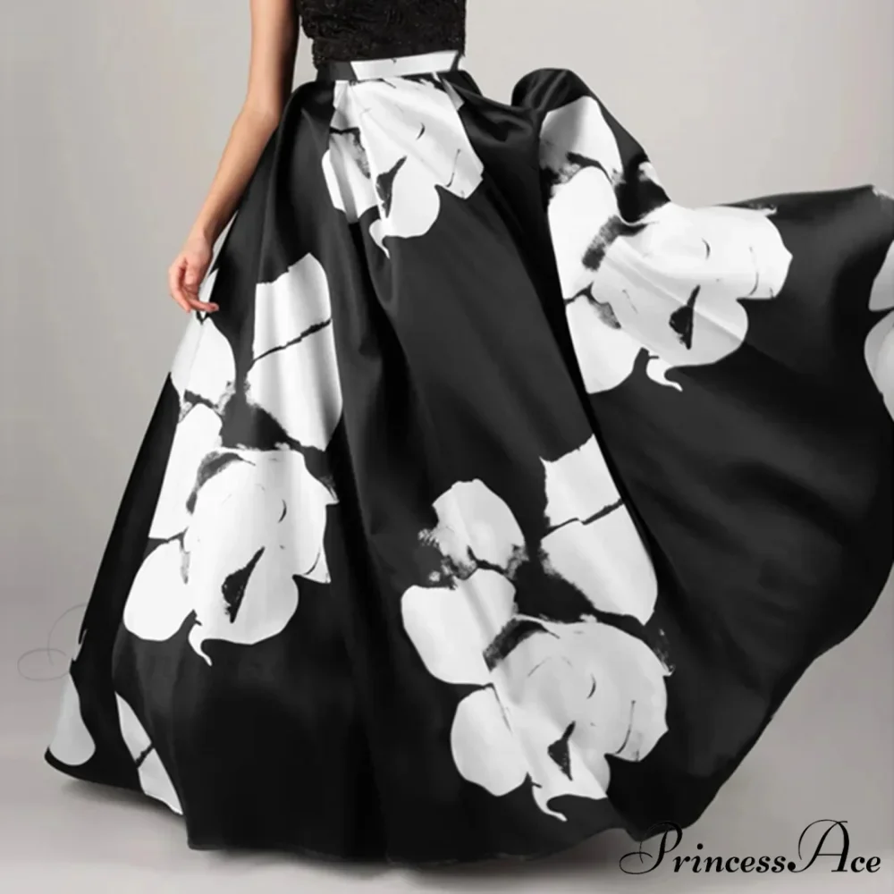 Large Blossom Patterned A-Line High Waist Long Maxi Skirt - Image 5