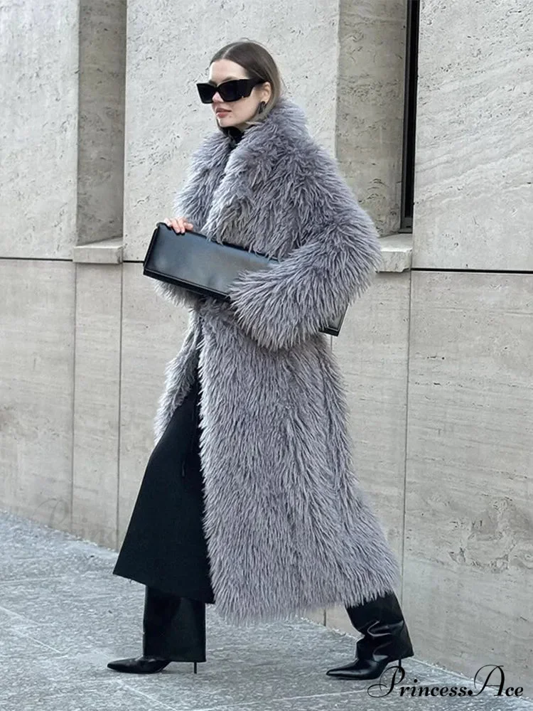 Large Collar Extended Furry Fox Jacket - Image 7