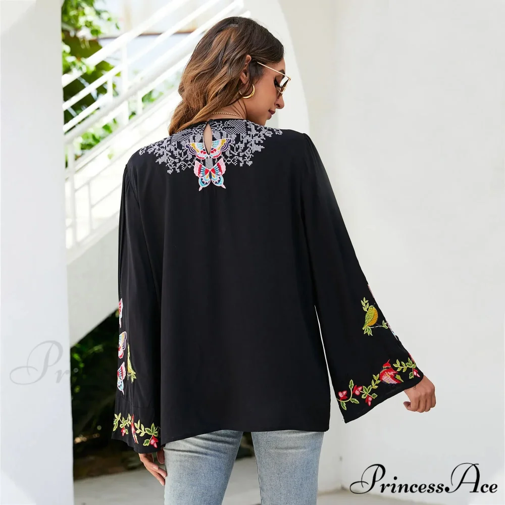 Large Flower Embroidery Baggy Cotton Boho Top - Image 3