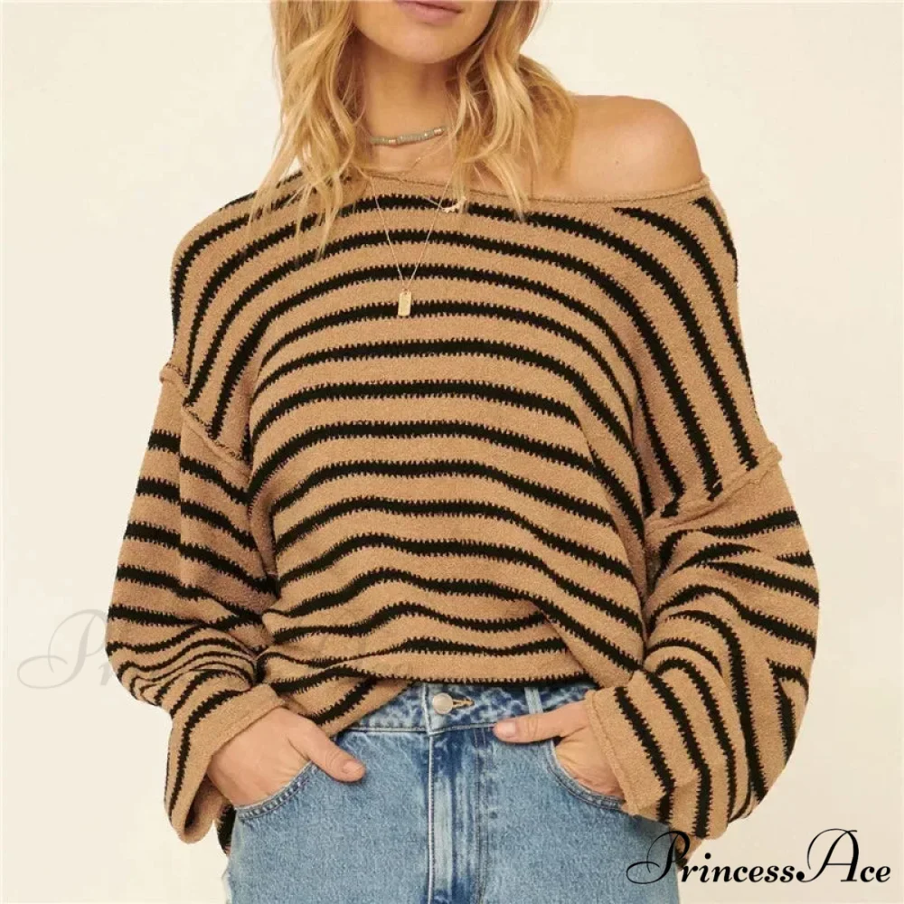 Large Striped V-Neck Color Block Knit Sweater Knit Top - Image 15