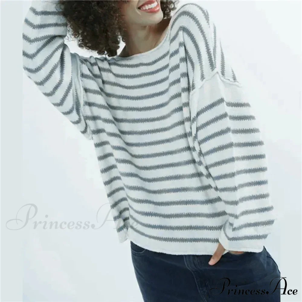 Large Striped V-Neck Color Block Knit Sweater Knit Top - Image 16