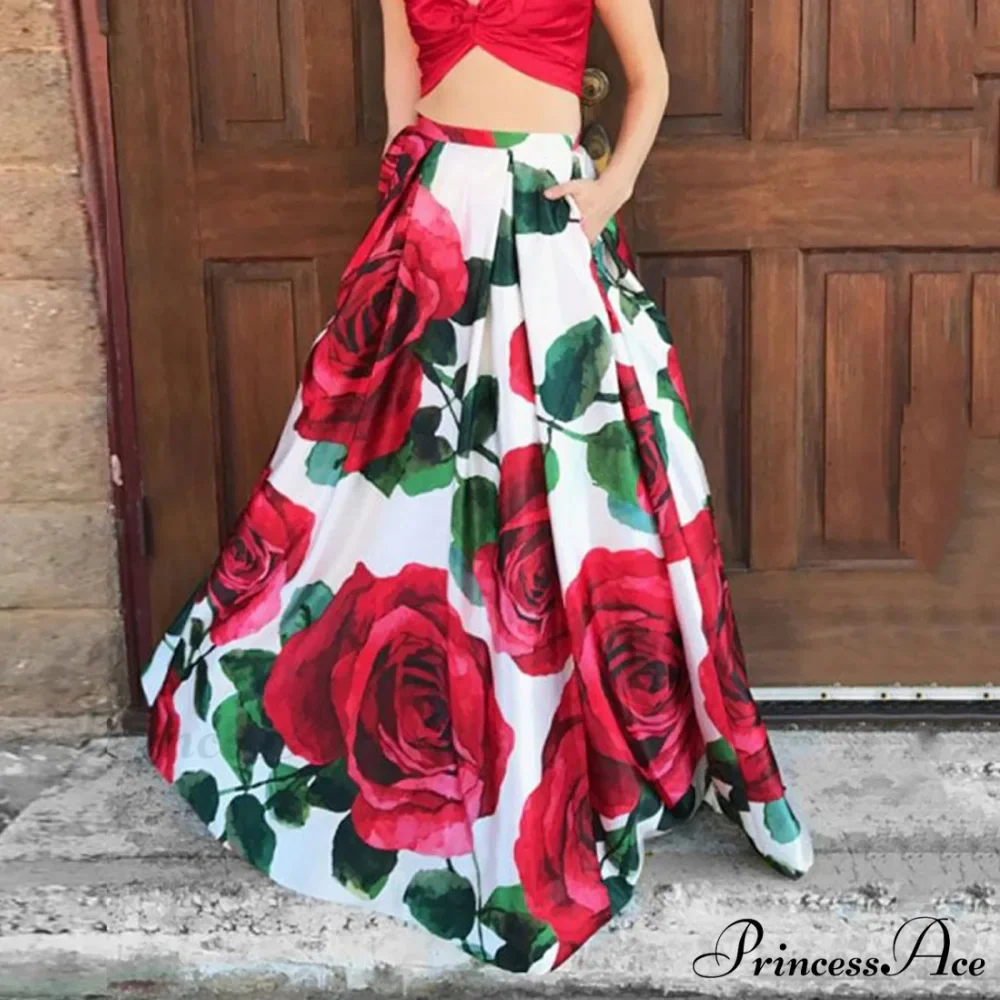 Large Swing Flower Pattern Long Skirt with Pockets Warm Season - Image 2