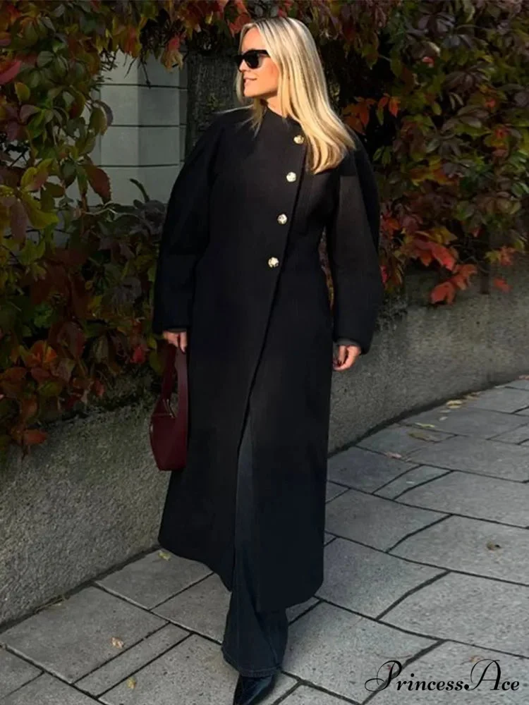 Large Woolen Collar Single-Button Overcoat