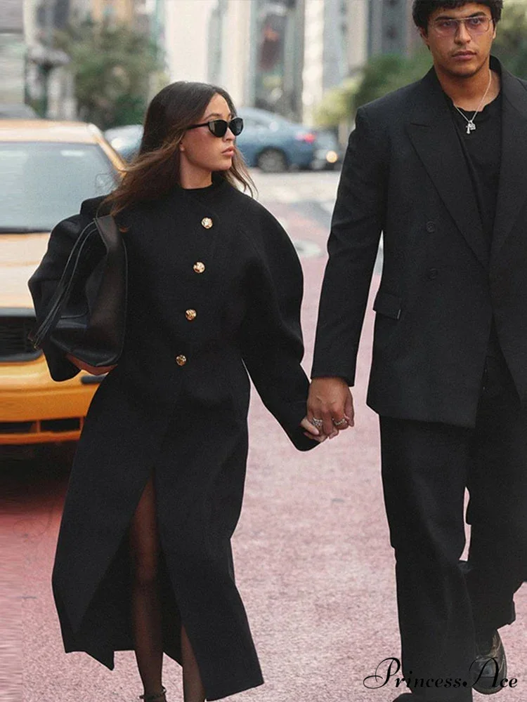 Large Woolen Collar Single-Button Overcoat - Image 3