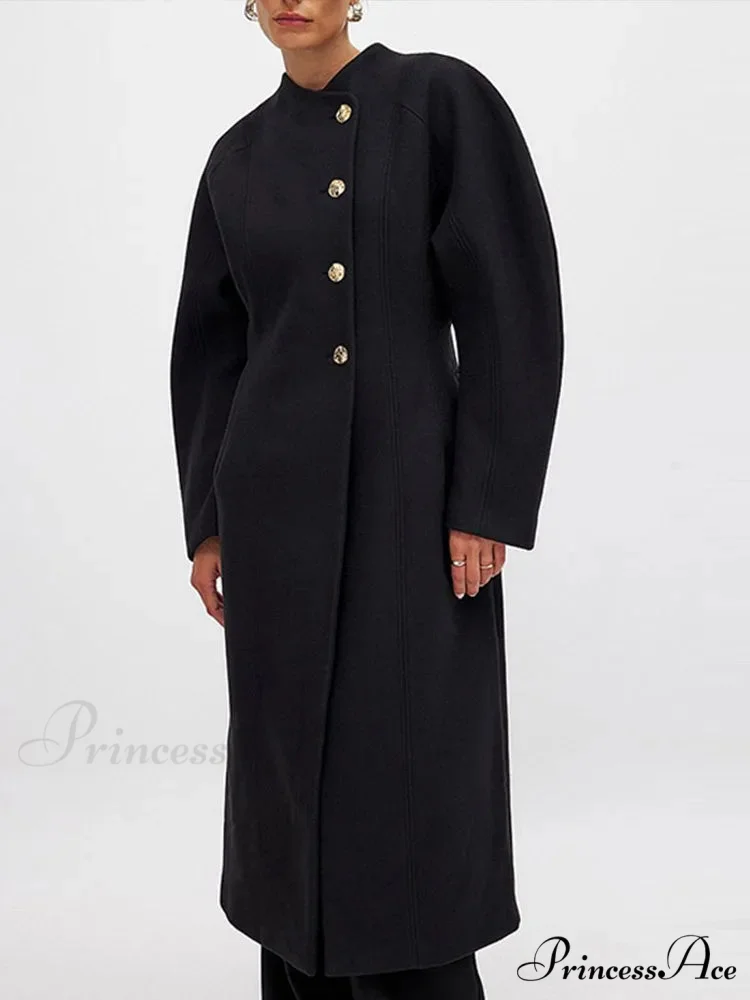 Large Woolen Collar Single-Button Overcoat - Image 4