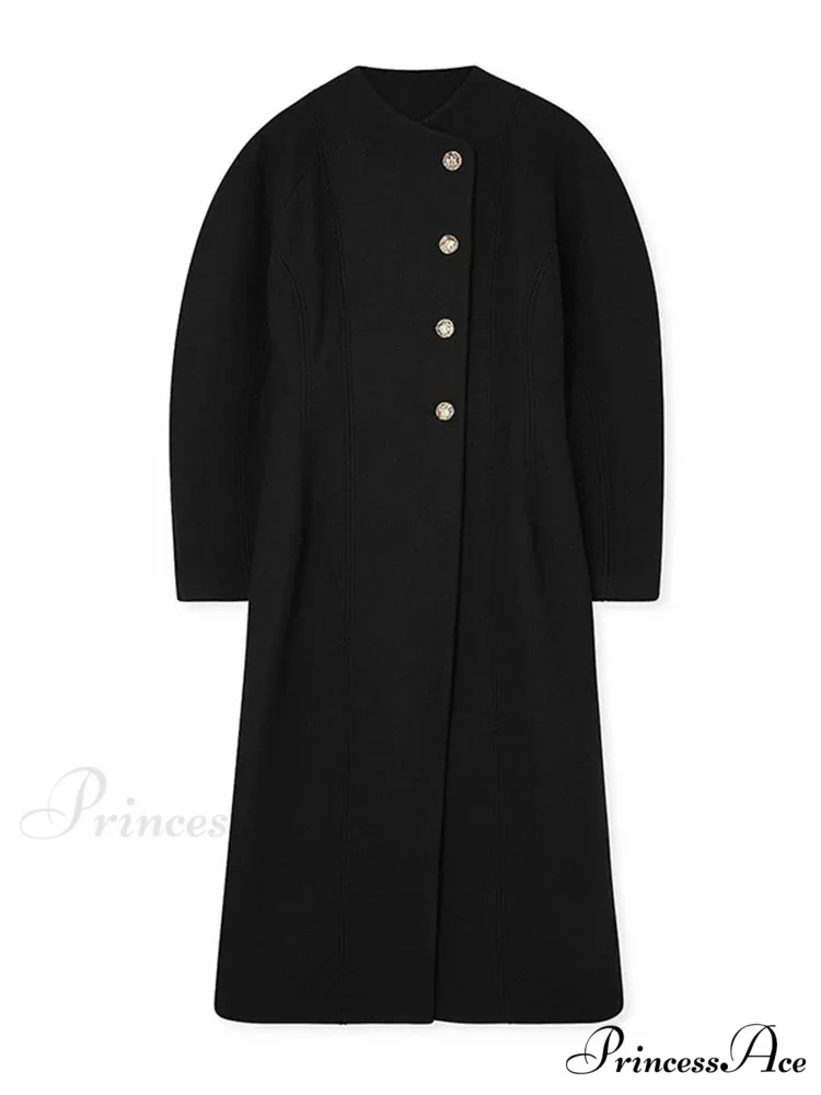 Large Woolen Collar Single-Button Overcoat - Image 5