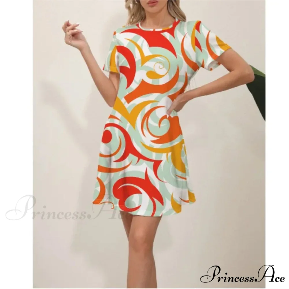 Latest Summer Fashion Floral Pattern Circular Neck Dress - Image 11