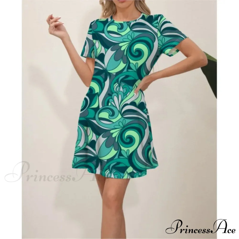 Latest Summer Fashion Floral Pattern Circular Neck Dress - Image 12
