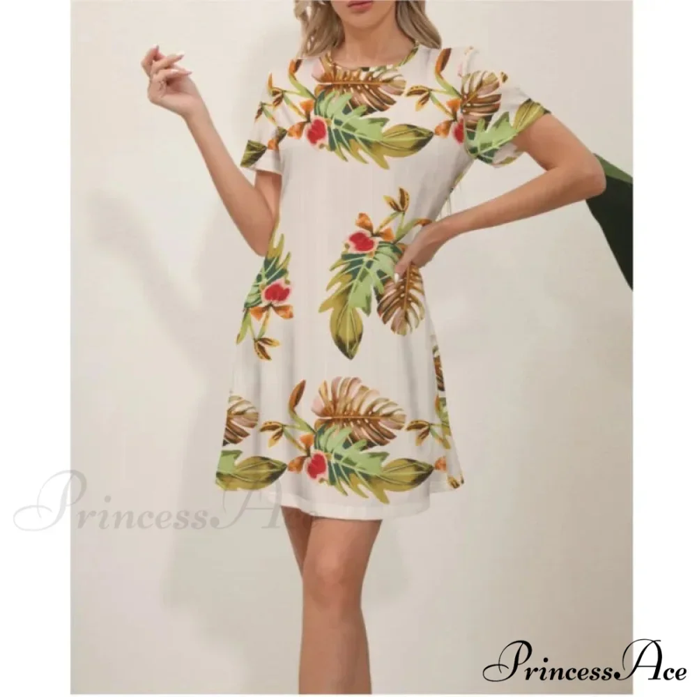 Latest Summer Fashion Floral Pattern Circular Neck Dress - Image 5