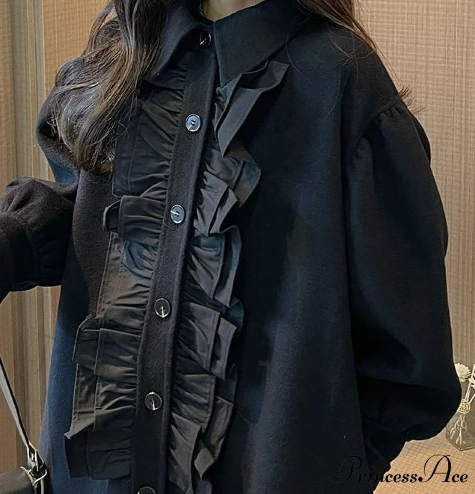 Lautaro Flounced Woolen Lantern Sleeve Overcoat - Image 2