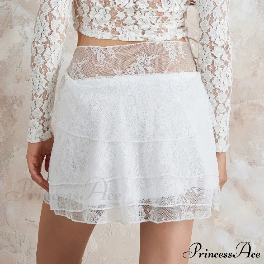 Layered Blossom Net White Skirt - Image 2