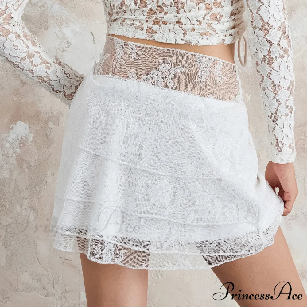 Layered Blossom Net White Skirt - Image 3