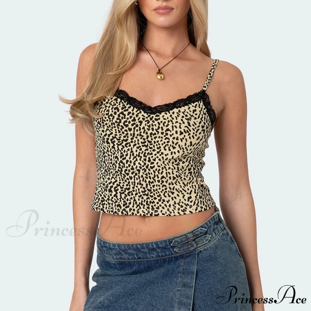 Leopand Lace Trim Short Top