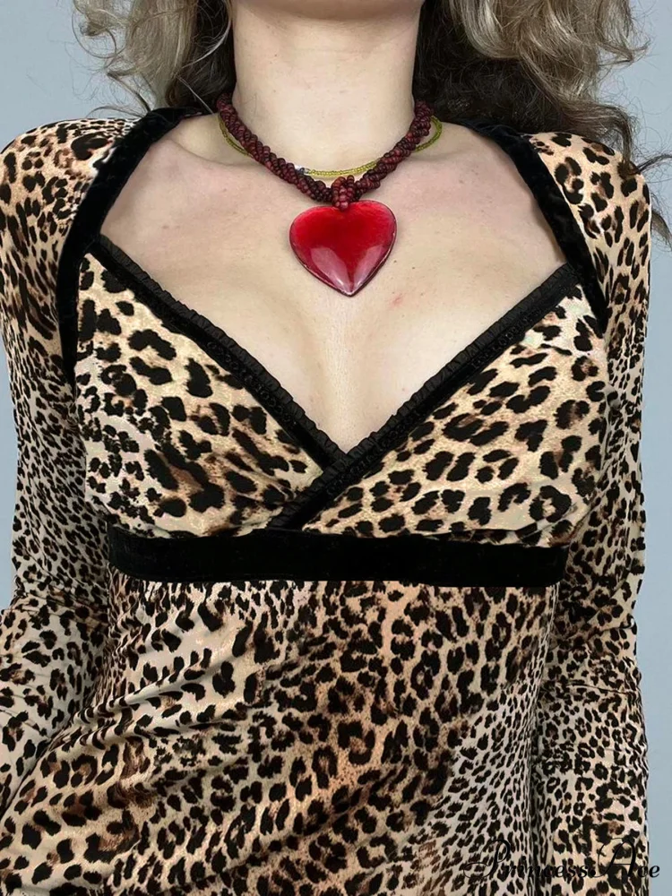 Leopard Patchwork Sleek Square Collar Extended Sleeve Knit Top - Image 3