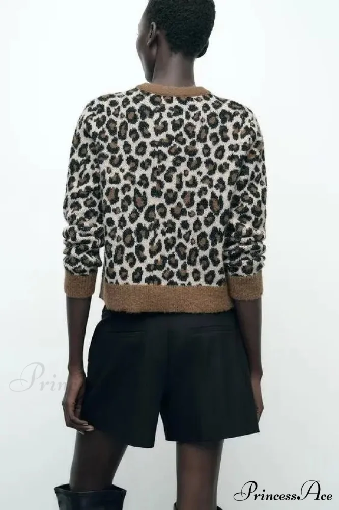 Leopard Patterned Feline Round Neck Cardigan - Image 2