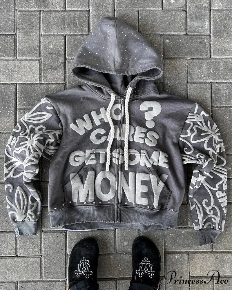 Letter Design Zip Hoodie - Image 2