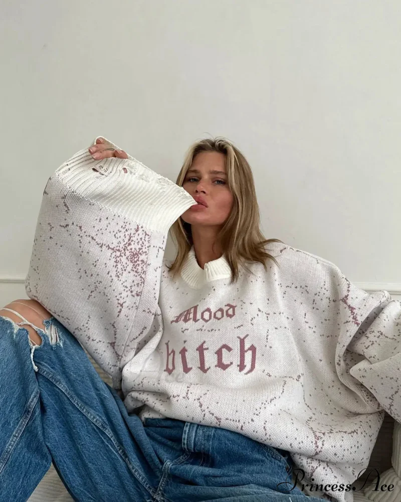 Letter Embroidery Inactive Style Sweater - Image 10