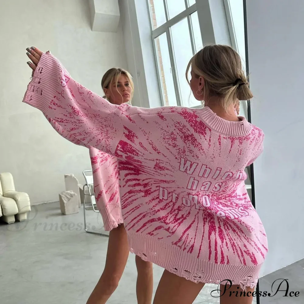 Letter Embroidery Inactive Style Sweater - Image 2
