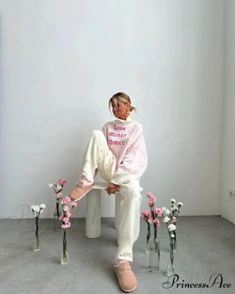 Letter Embroidery Inactive Style Sweater - Image 5