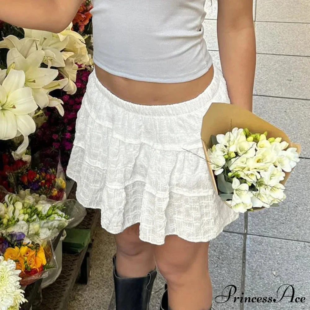 Light Checked Stretchy Waist Skirt - Image 4
