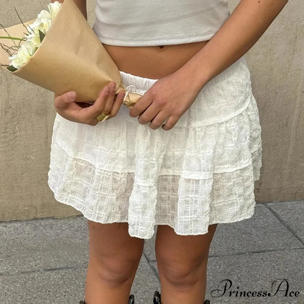 Light Checked Stretchy Waist Skirt - Image 6