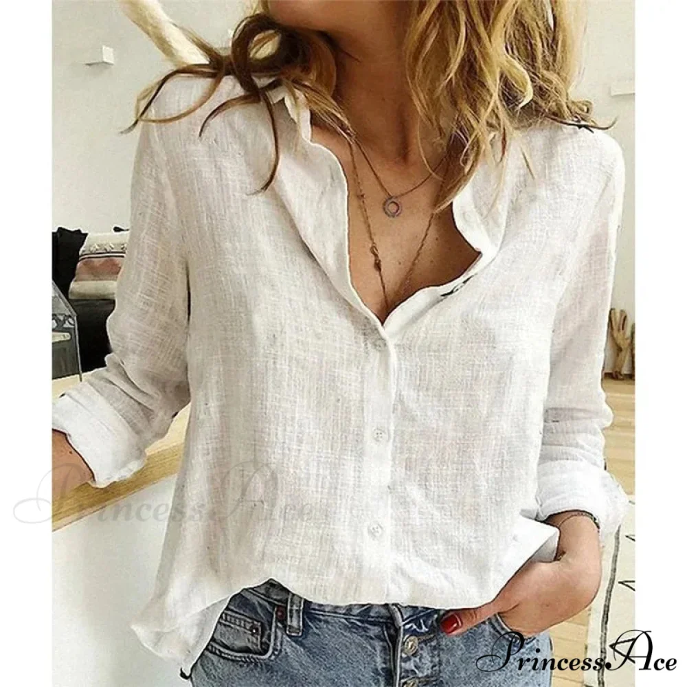 Linen Cotton Button-up Navy Office Blouse - Image 2