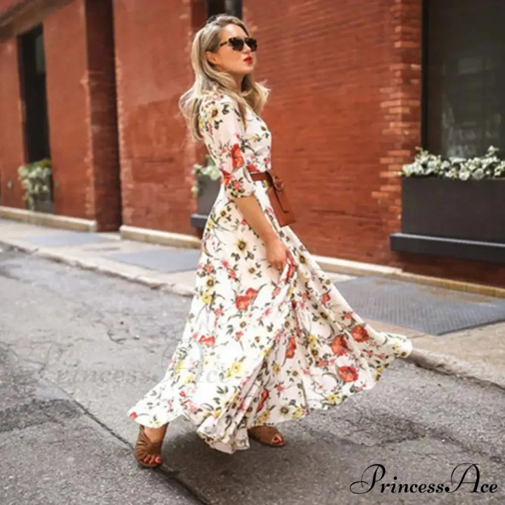Long Dress Floral Pattern Pleated Swing Evening Dress - Image 2