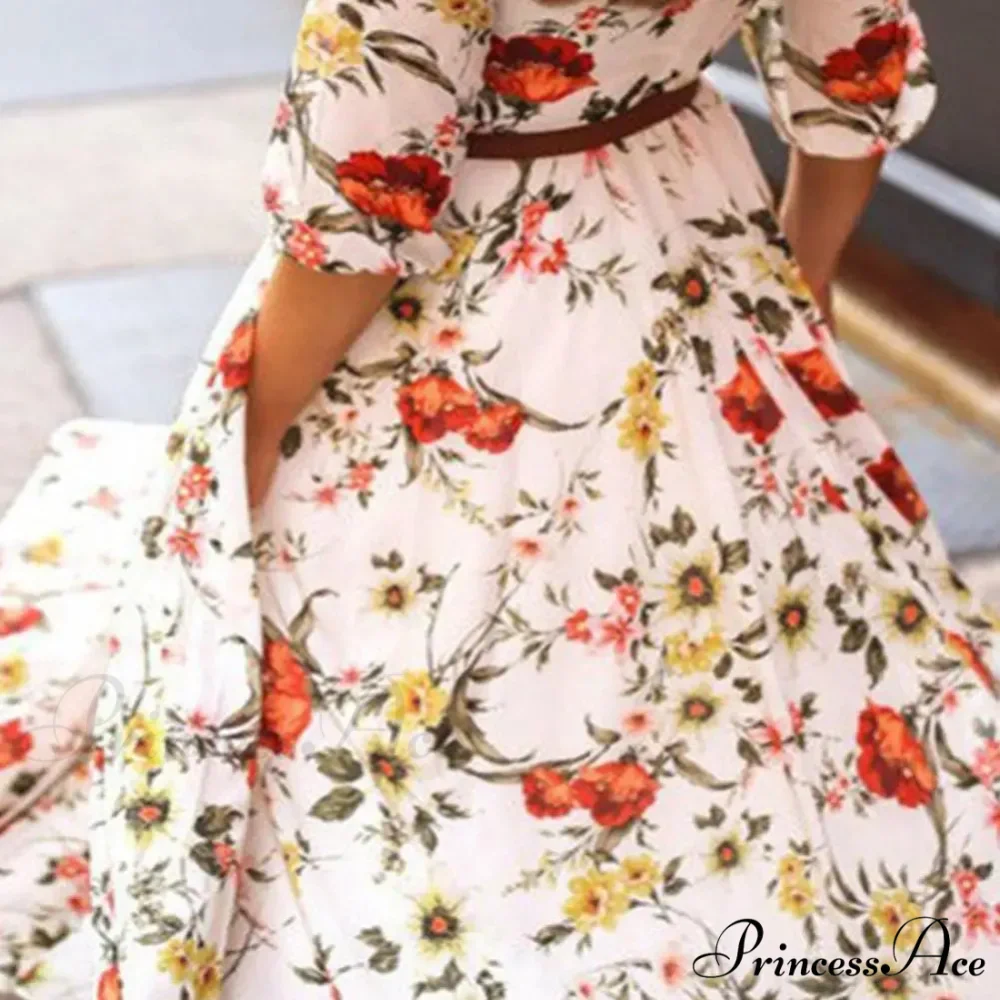 Long Dress Floral Pattern Pleated Swing Evening Dress - Image 4