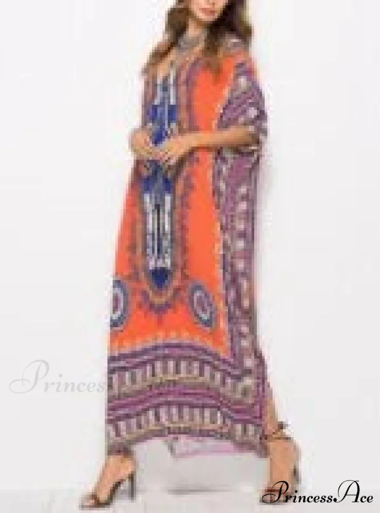 Long Kaftan Dress Rayon Cultural Floral Print Beach Sundress - Image 10