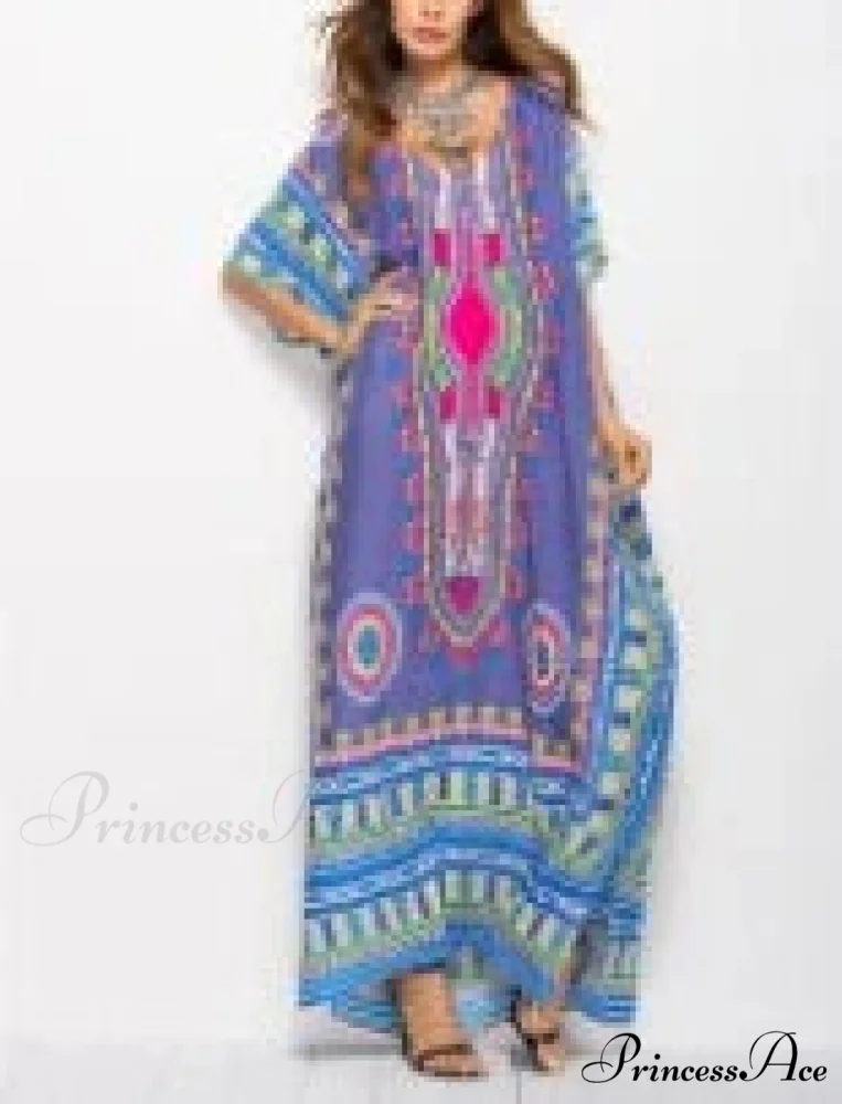 Long Kaftan Dress Rayon Cultural Floral Print Beach Sundress - Image 13