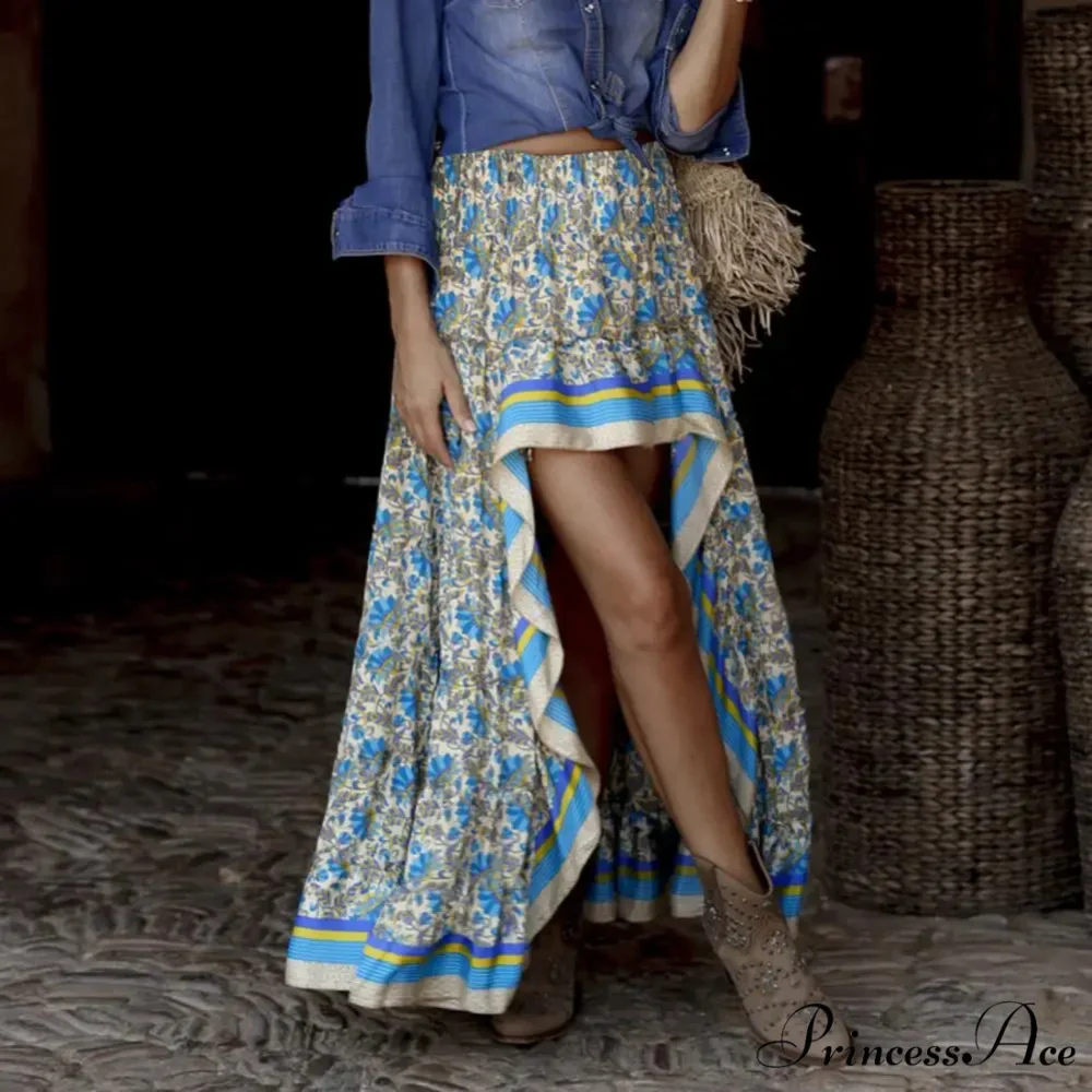 Long Skirt Tall Waist Asymmetrical Hem Floral Pattern Free-spirited - Image 2