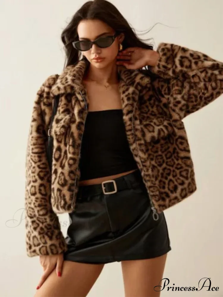 Long Sleeve Cheetah Pattern Zipper Jacket - Image 2