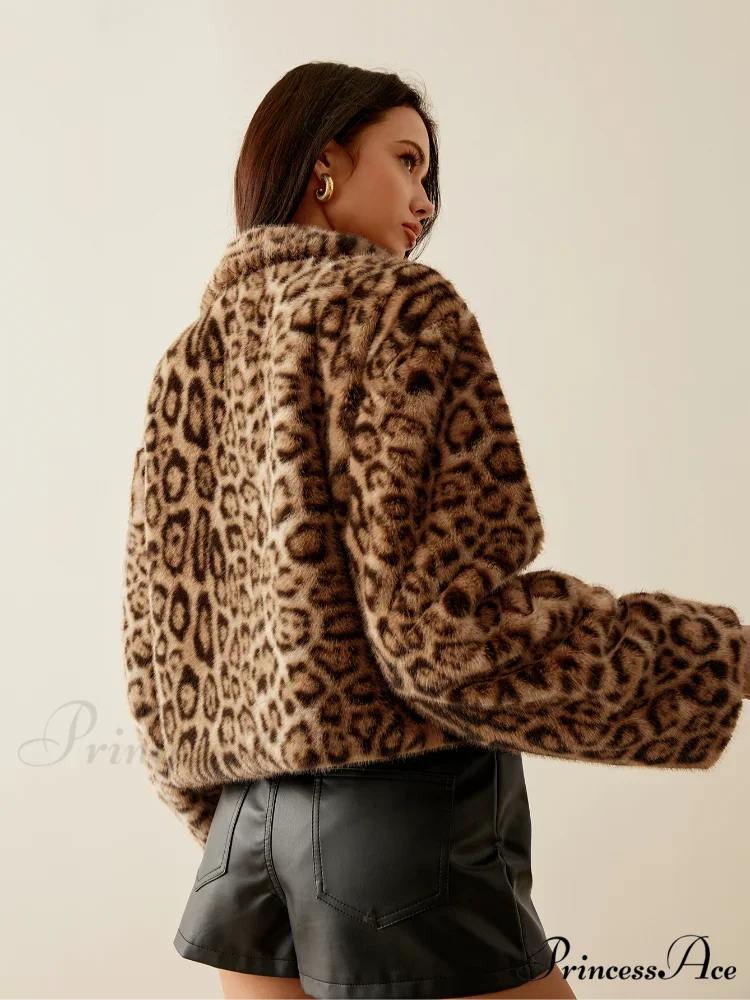 Long Sleeve Cheetah Pattern Zipper Jacket - Image 4