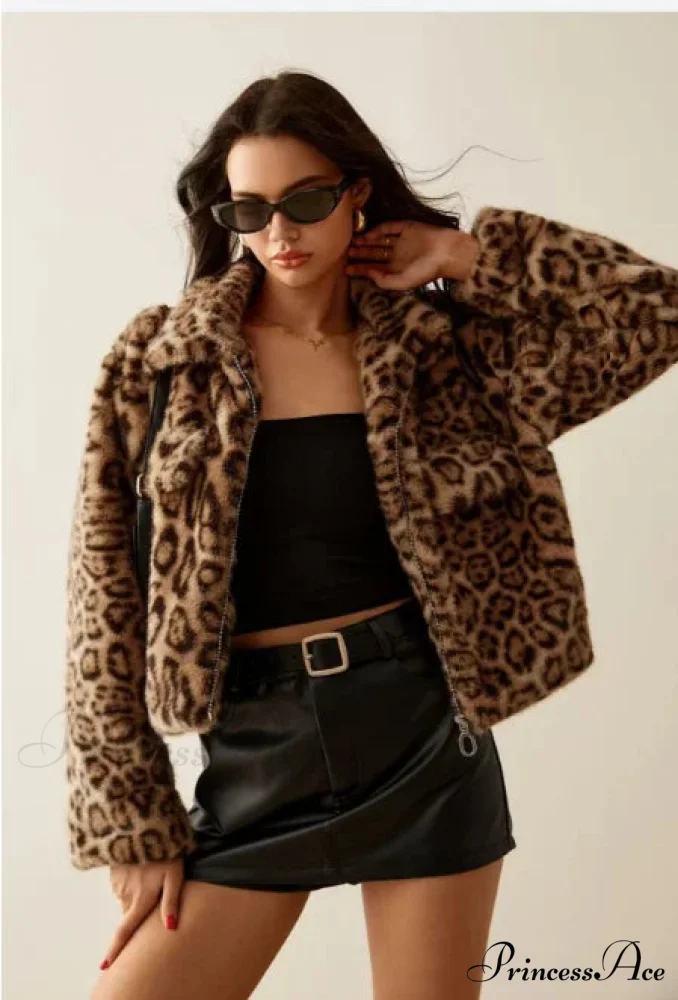 Long Sleeve Cheetah Pattern Zipper Jacket - Image 5