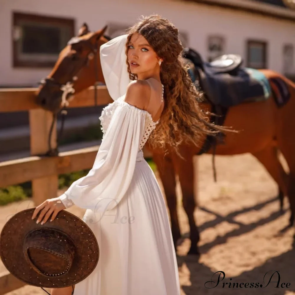 Long Sleeve V-Neck Lace Bridal Gown - Image 3
