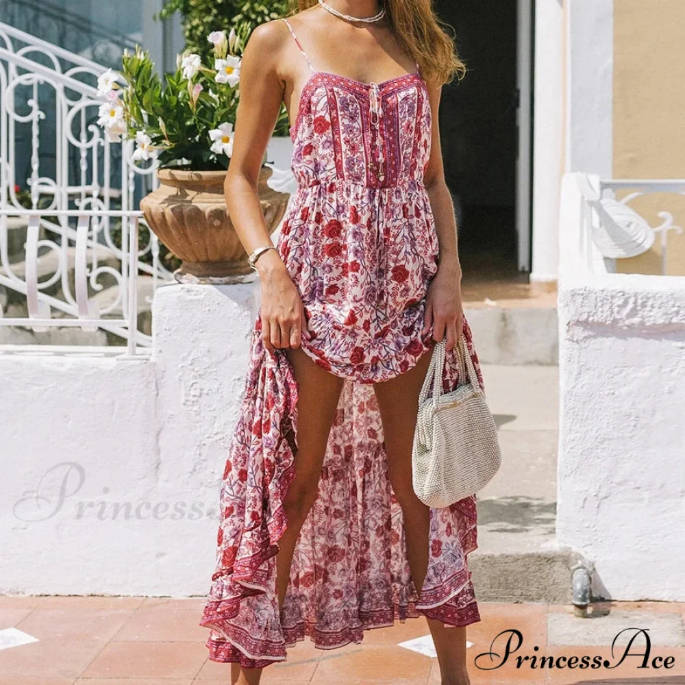 Long Strap Dress Emerald Rayon Floral Print Bohemian Summer Dress - Image 5