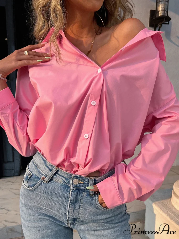 Loose Collared Informal Solid Blouse - Image 4