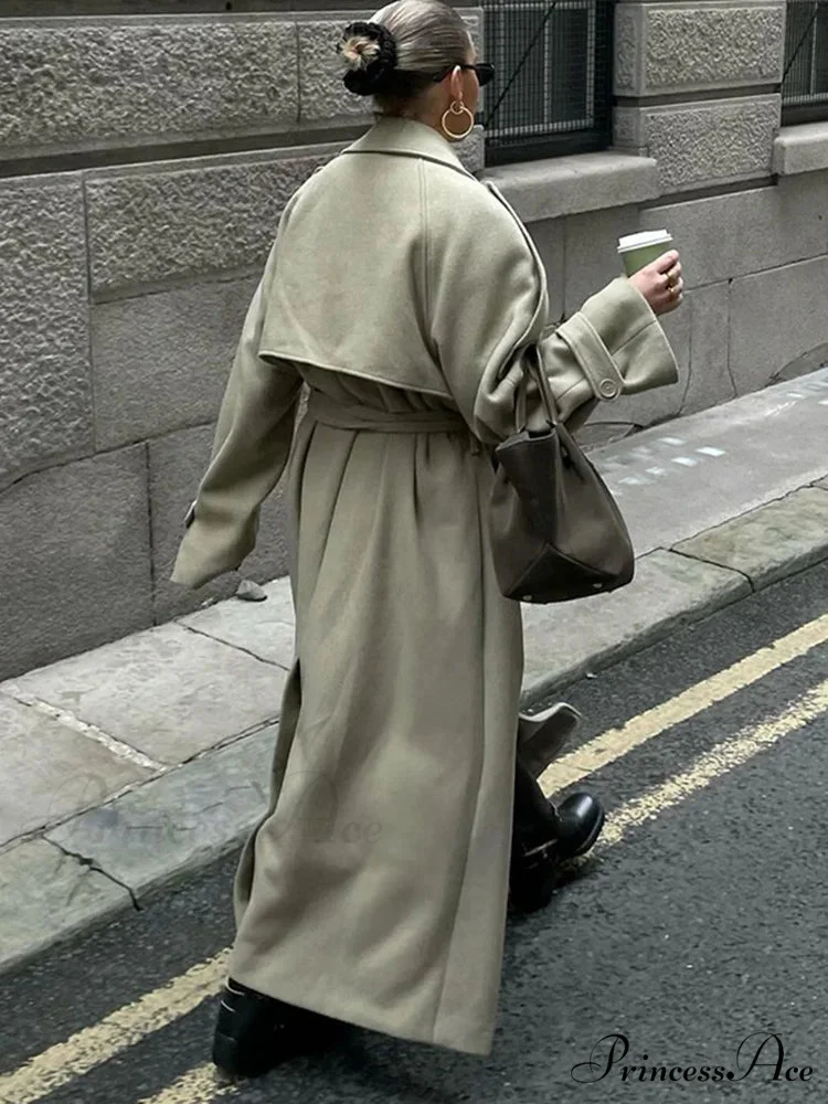 Loose-Fitting Collar Lace-Up Baggy Overcoat - Image 2