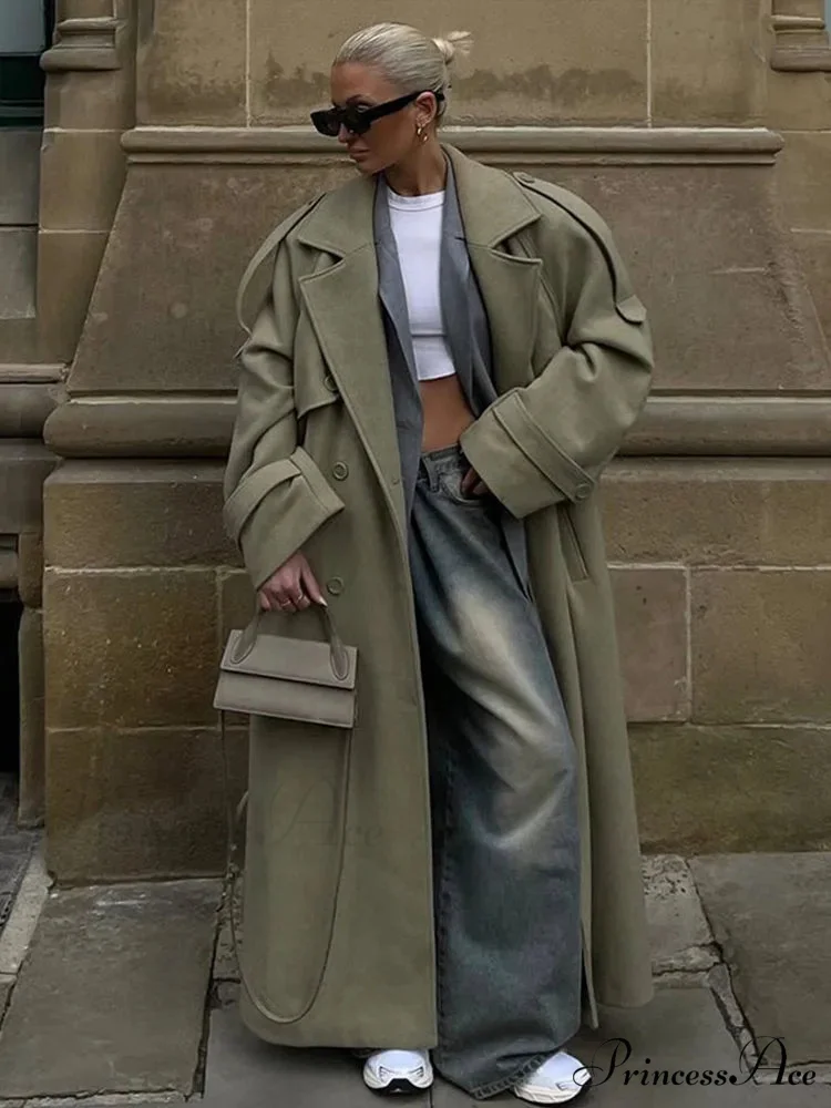 Loose-Fitting Collar Lace-Up Baggy Overcoat - Image 3