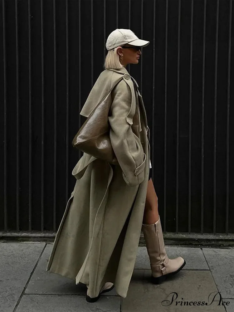 Loose-Fitting Collar Lace-Up Baggy Overcoat - Image 4