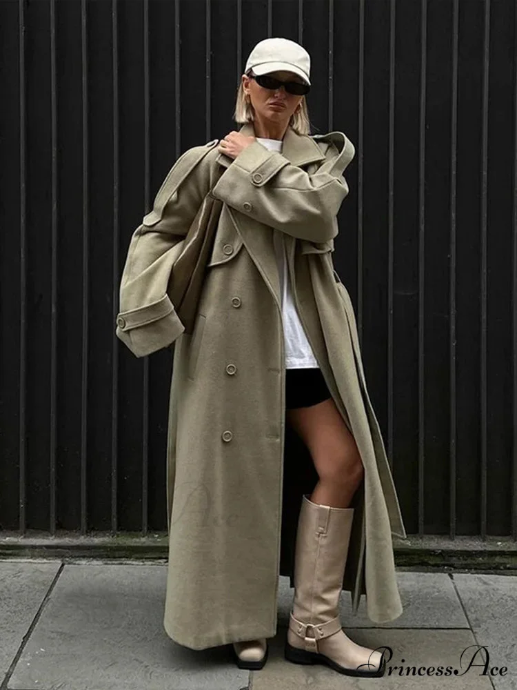 Loose-Fitting Collar Lace-Up Baggy Overcoat - Image 5