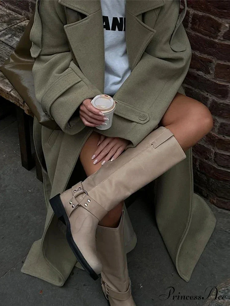 Loose-Fitting Collar Lace-Up Baggy Overcoat - Image 6